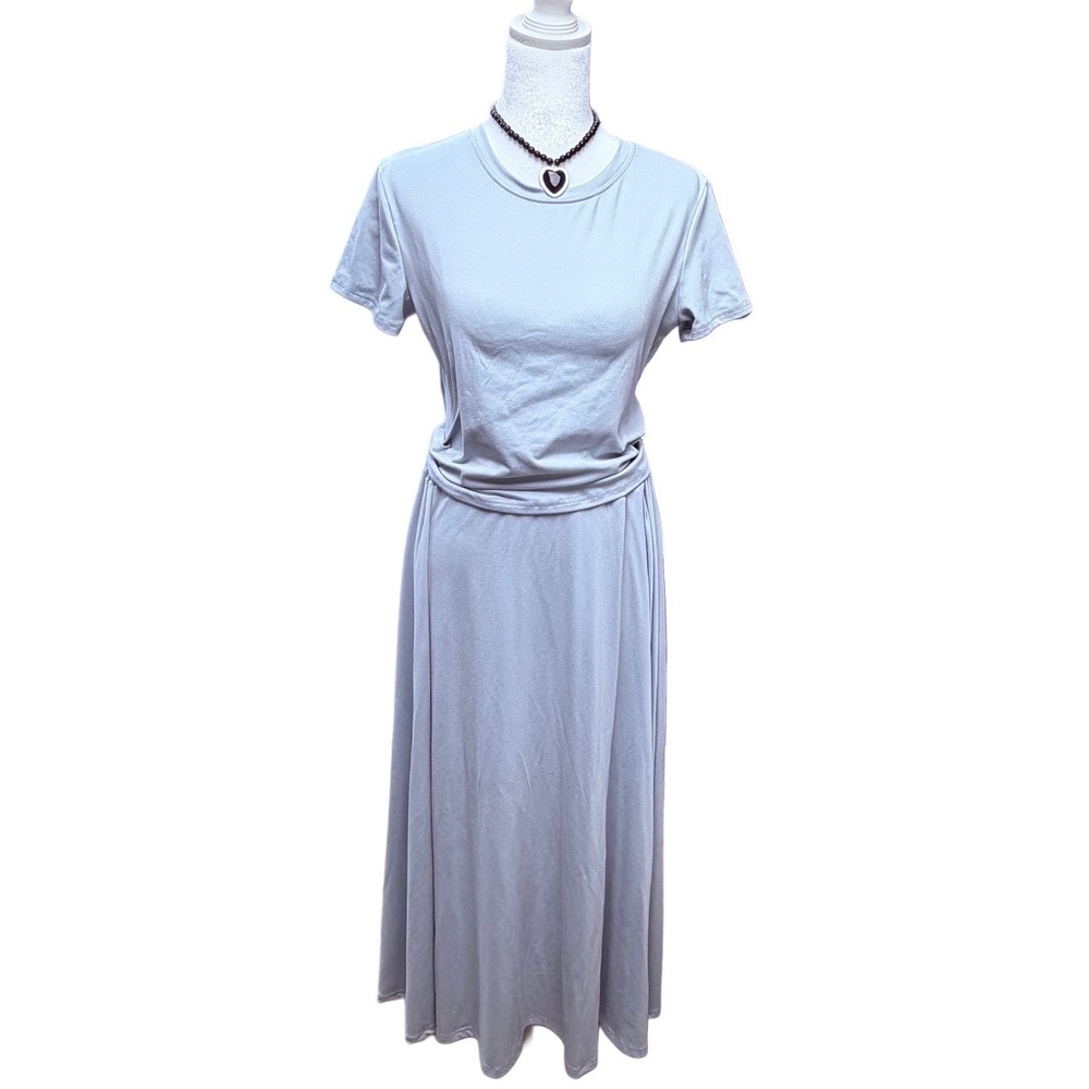 Baby Blue Co-ord Set Midi Skirt & Short Sleeve Crop Top Small Med Comfy Coquette
